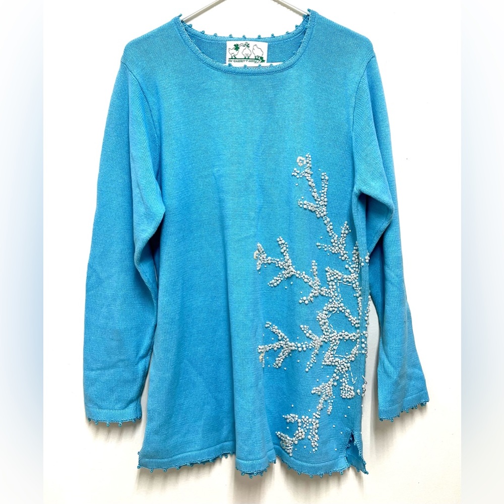 The Quacker Factory Blue Snowflake Sweater Size L